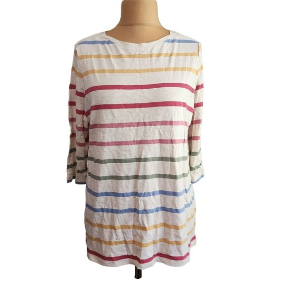 Preowned with Tags CJ Banks Womens Cream Striped 100% Cotton Top Size X (14W) - Picture 1 of 8
